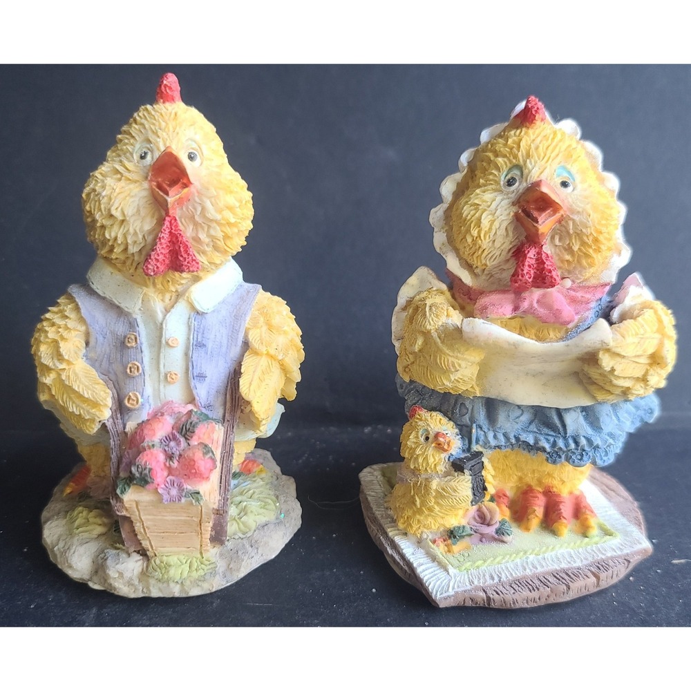 Set of 2 Vintage K's Collection Adorable Dad, Mom and Baby Chicken Figurines‎